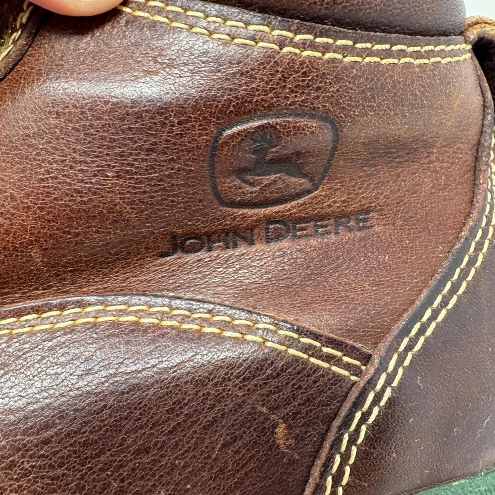 John‎ Deere Mens Leather Duck Boots Green Brown Lace Up Ankle JD3413 Size 10M
